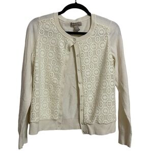 Ann Taylor Cream Crochet Front Cardigan Sweater